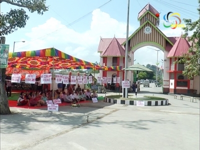 Sit-in was held today protesting the burning down of Manipur University Recreation Hall