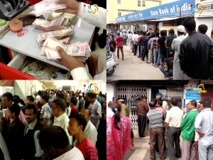 Banks overcrowded as people came in large numbers to deposit old and exchange new currency notes